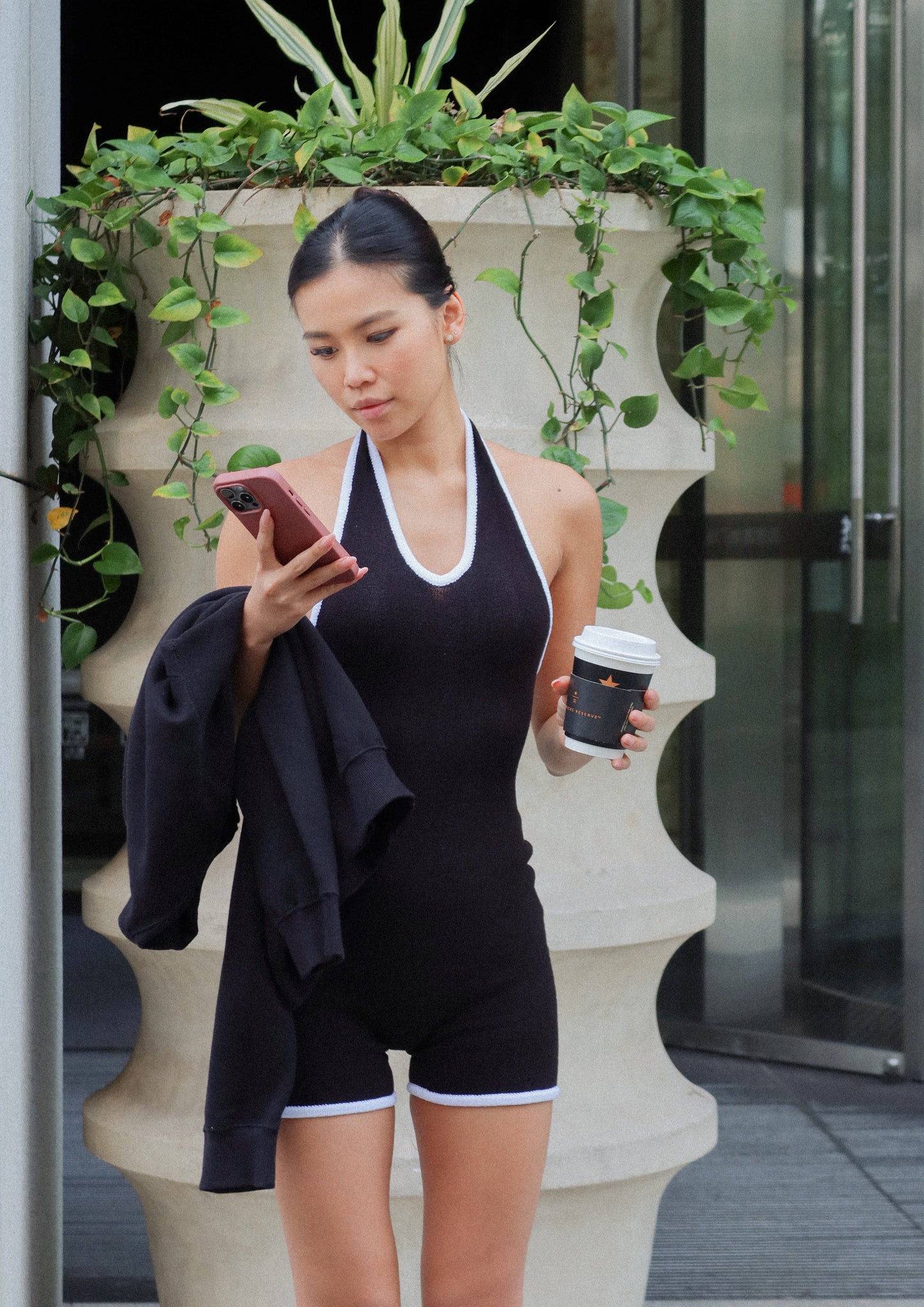 Camellia Halter Knit Suit In Black - Image 7