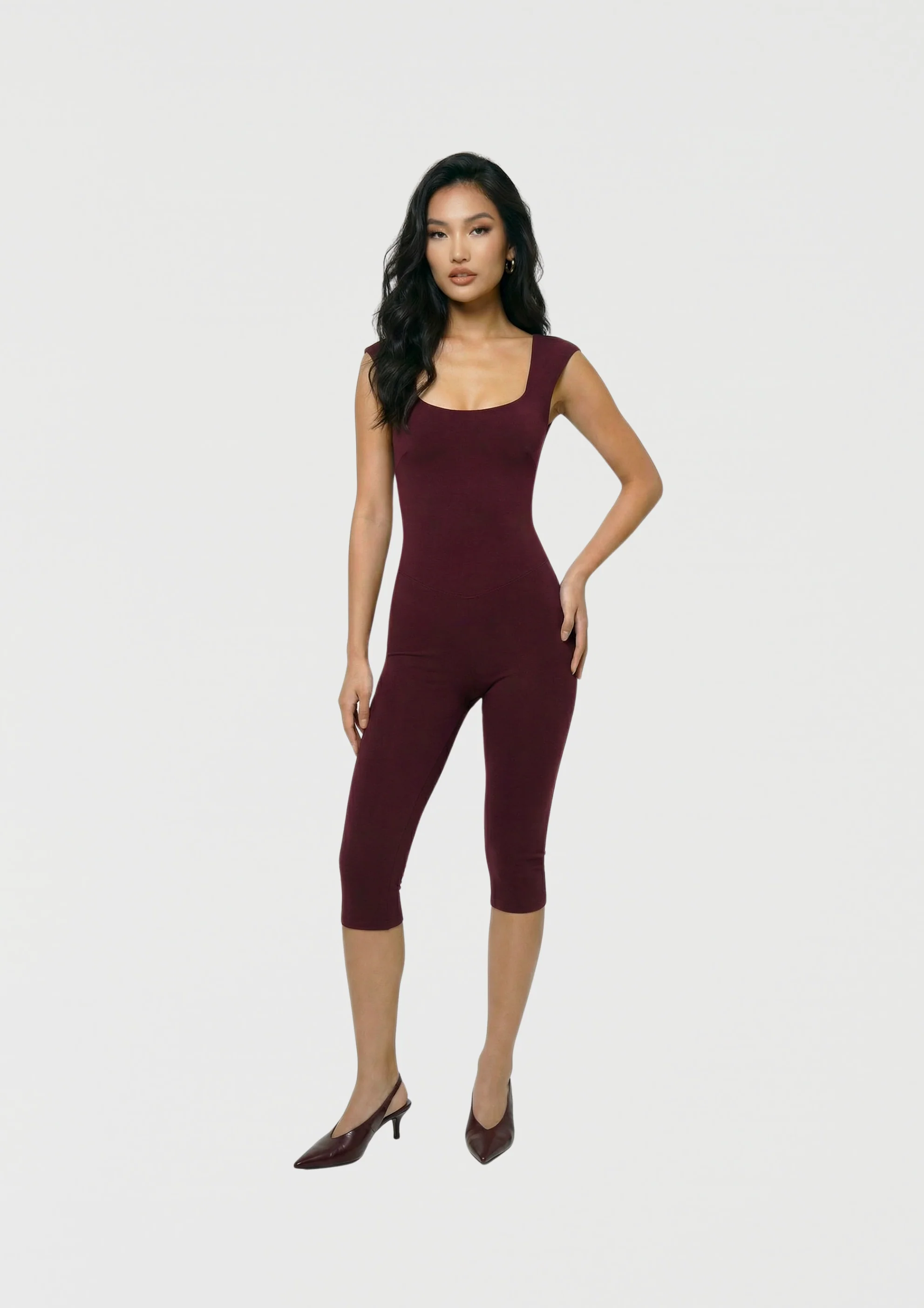 Kamari Backless Onesie Capri in Burgundy - Image 3
